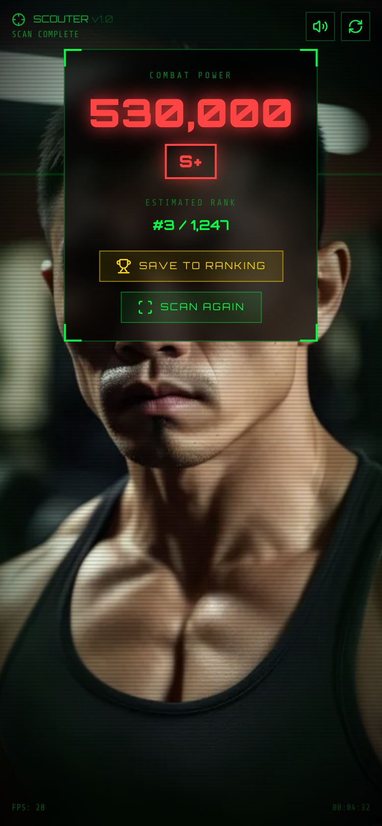 SCOUTER combat power scan result